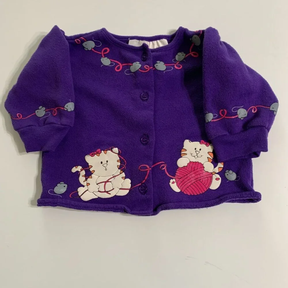 Funkins Girls Cardigan Button Purple Cat Mouse 6mos Vintage
